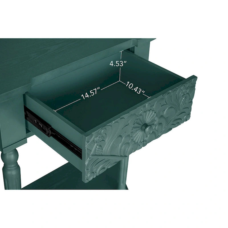 Console en bois sculpté bleu marine avec tiroir et étagère inférieure