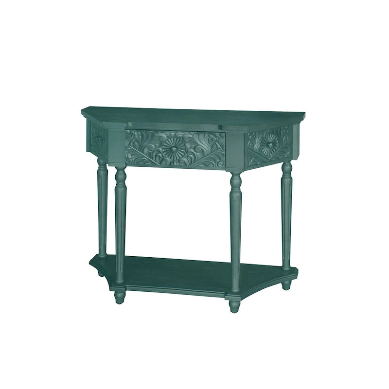 Console en bois sculpté bleu marine avec tiroir et étagère inférieure