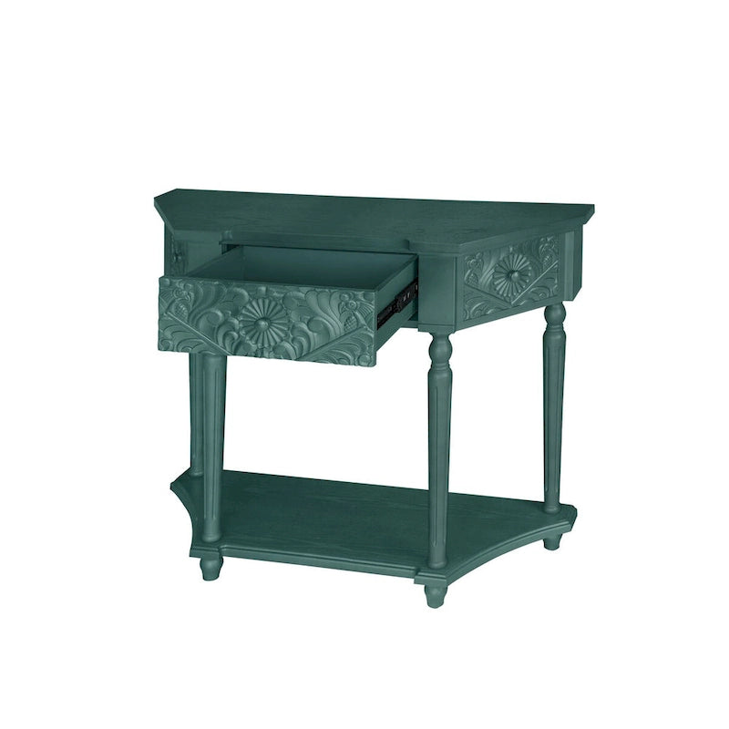 Console en bois sculpté bleu marine avec tiroir et étagère inférieure