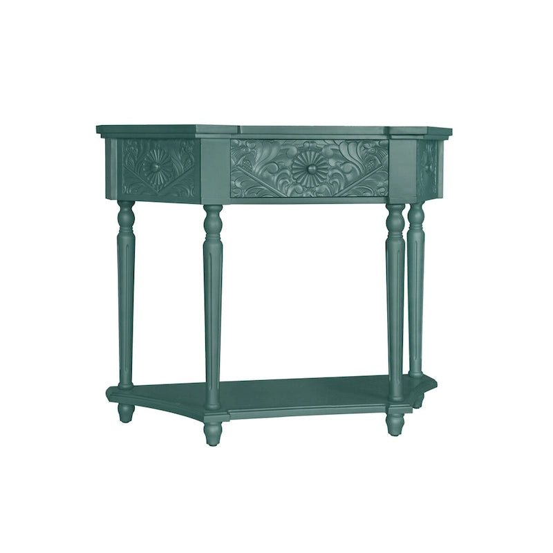 Console en bois sculpté bleu marine avec tiroir et étagère inférieure