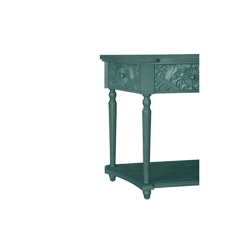 Console en bois sculpté bleu marine avec tiroir et étagère inférieure