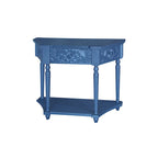 Console en bois sculpté bleu marine avec tiroir et étagère inférieure