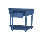 Console en bois sculpté bleu marine avec tiroir et étagère inférieure