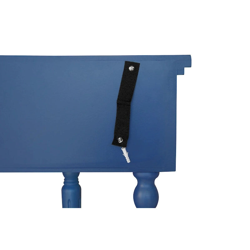 Console en bois sculpté bleu marine avec tiroir et étagère inférieure