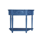 Console en bois sculpté bleu marine avec tiroir et étagère inférieure