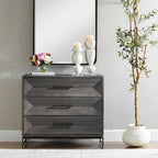 Commode d'appoint à trois tiroirs en noyer foncé avec pieds en fer