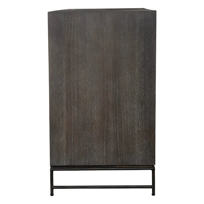 Commode d'appoint à trois tiroirs en noyer foncé avec pieds en fer