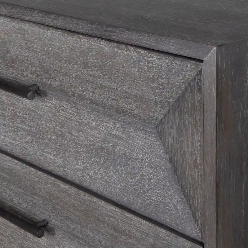 Commode d'appoint à trois tiroirs en noyer foncé avec pieds en fer