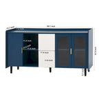 Buffet enfilade bleu de style Mid-Century avec portes vitrées et tiroirs