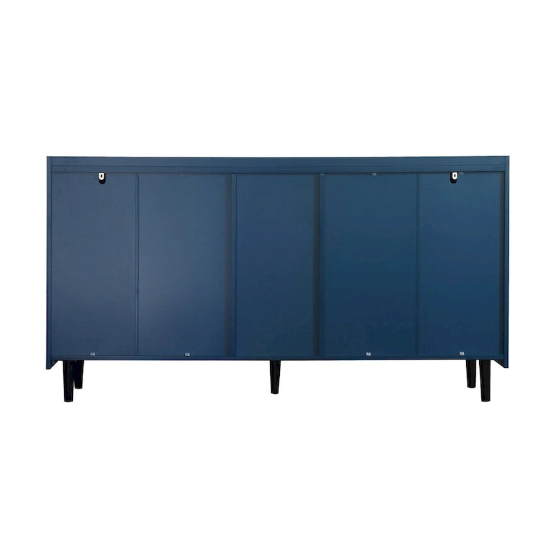 Buffet enfilade bleu de style Mid-Century avec portes vitrées et tiroirs