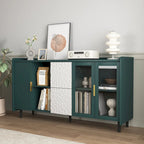 Buffet enfilade bleu de style Mid-Century avec portes vitrées et tiroirs