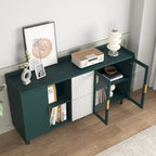 Buffet enfilade bleu de style Mid-Century avec portes vitrées et tiroirs