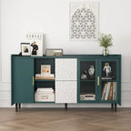 Buffet enfilade bleu de style Mid-Century avec portes vitrées et tiroirs