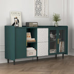 Buffet enfilade bleu de style Mid-Century avec portes vitrées et tiroirs