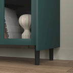 Buffet enfilade bleu de style Mid-Century avec portes vitrées et tiroirs