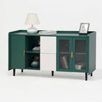 Buffet enfilade bleu de style Mid-Century avec portes vitrées et tiroirs