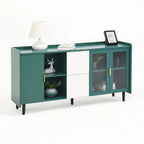 Buffet enfilade bleu de style Mid-Century avec portes vitrées et tiroirs