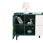 Buffet enfilade bleu de style Mid-Century avec portes vitrées et tiroirs