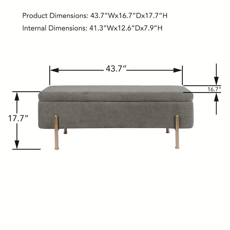 Banc de rangement capitonné en chenille verte avec pieds en métal doré