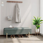 Banc de rangement capitonné en chenille verte avec pieds en métal doré
