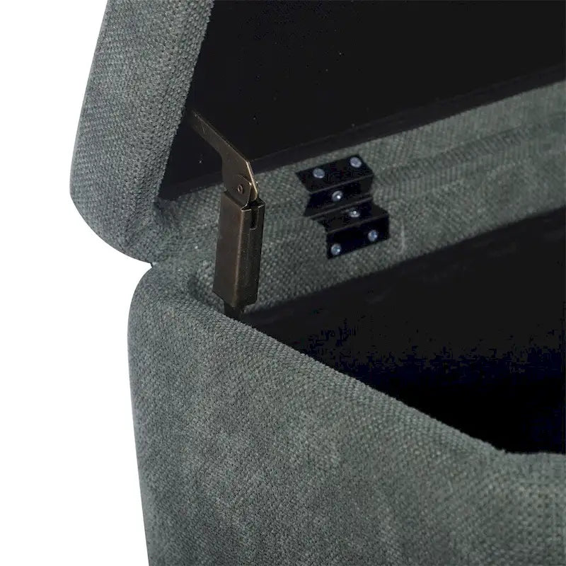 Banc de rangement capitonné en chenille verte avec pieds en métal doré