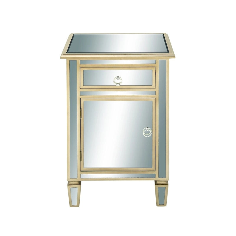 Meuble d'appoint Glamour Miroir avec Tiroir et Porte Cadre Beige Doré