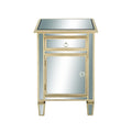 Meuble d'appoint Glamour Miroir avec Tiroir et Porte Cadre Beige Doré
