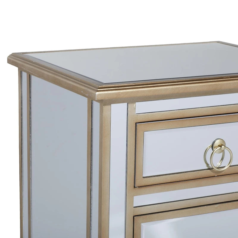 Meuble d'appoint Glamour Miroir avec Tiroir et Porte Cadre Beige Doré