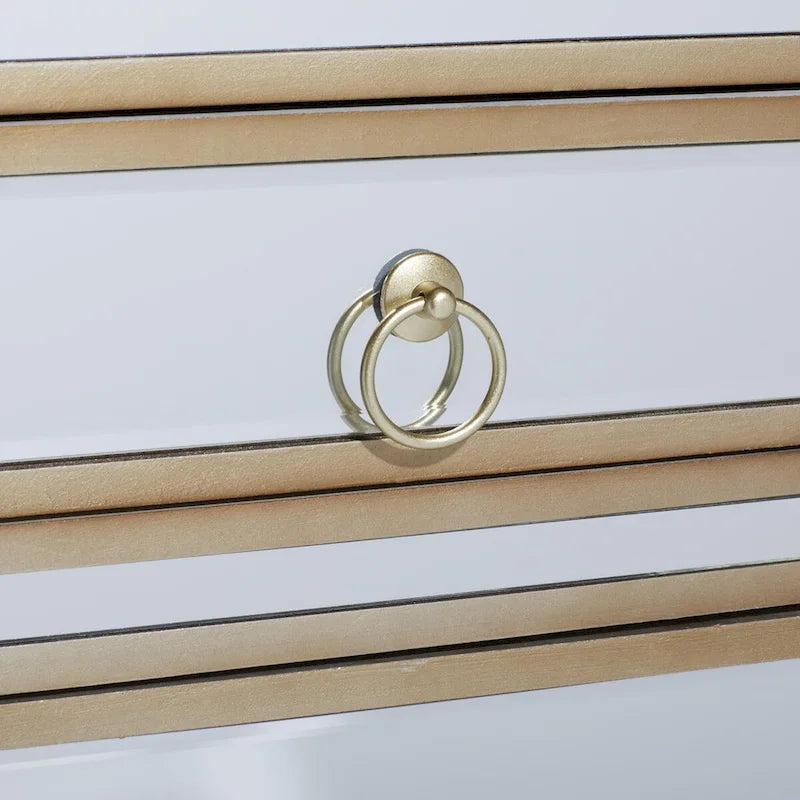 Meuble d'appoint Glamour Miroir avec Tiroir et Porte Cadre Beige Doré