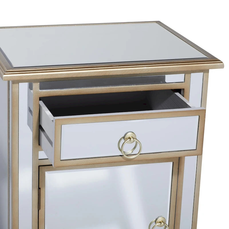 Meuble d'appoint Glamour Miroir avec Tiroir et Porte Cadre Beige Doré