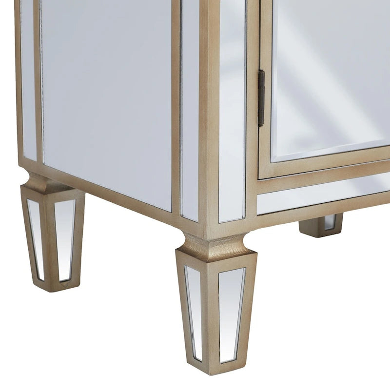 Meuble d'appoint Glamour Miroir avec Tiroir et Porte Cadre Beige Doré
