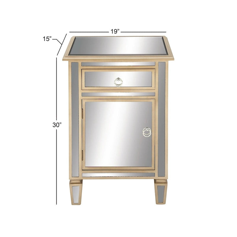 Meuble d'appoint Glamour Miroir avec Tiroir et Porte Cadre Beige Doré