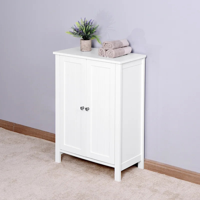 Meuble de rangement de salle de bain à double porte blanche avec étagère réglable