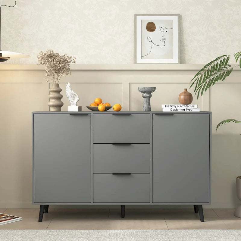 Bathroom Floor Storage Cabinet with Double Door Adjustable Shelf, White