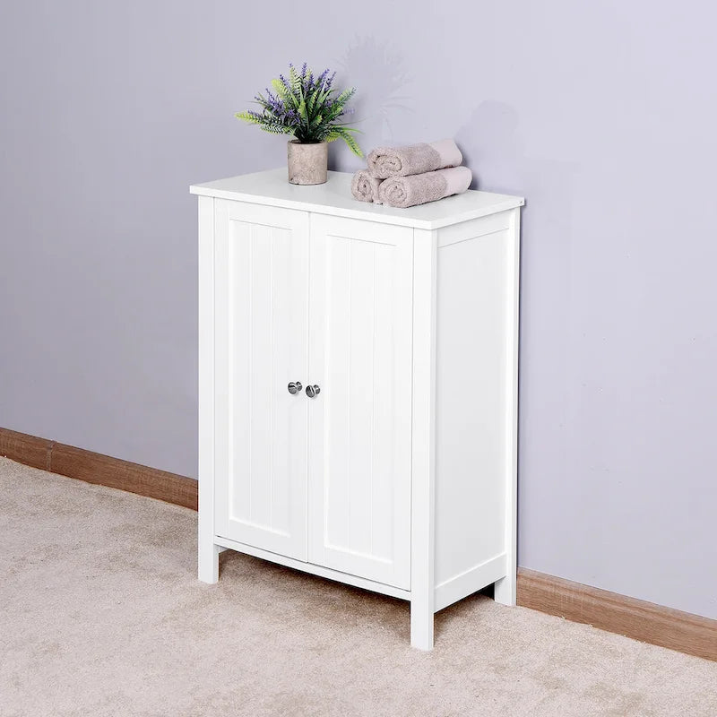 Meuble de rangement de salle de bain à double porte blanche avec étagère réglable