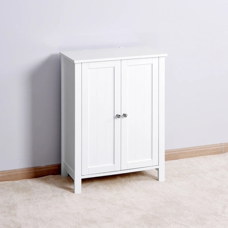 Meuble de rangement de salle de bain à double porte blanche avec étagère réglable