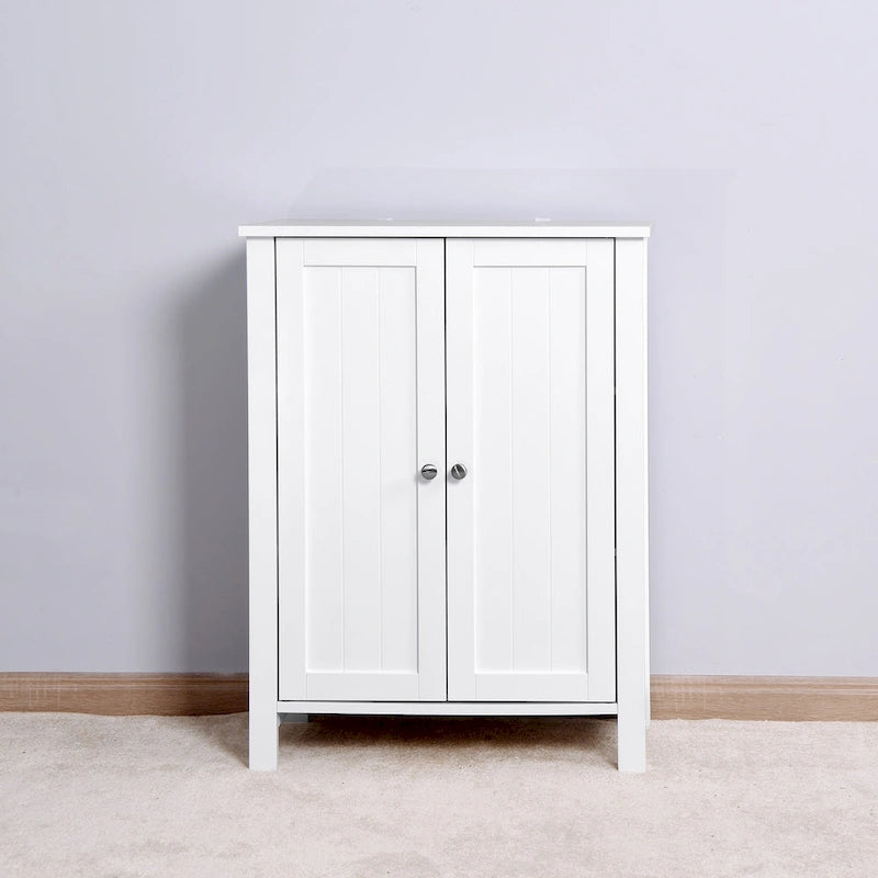 Meuble de rangement de salle de bain à double porte blanche avec étagère réglable