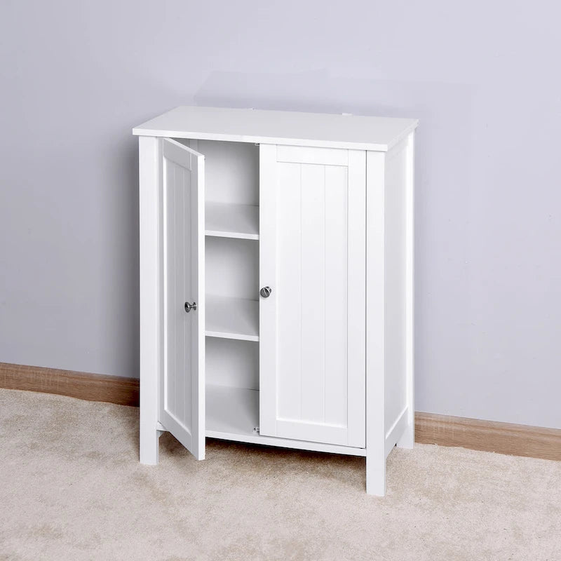 Meuble de rangement de salle de bain à double porte blanche avec étagère réglable
