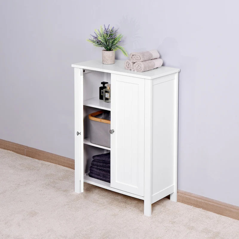 Meuble de rangement de salle de bain à double porte blanche avec étagère réglable