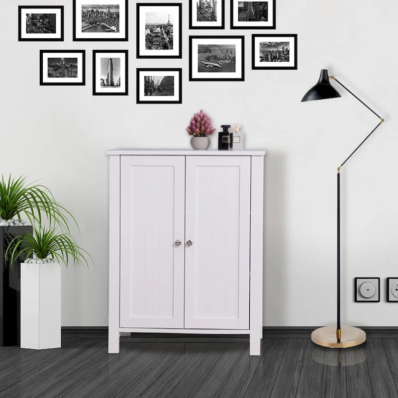 Meuble de rangement de salle de bain à double porte blanche avec étagère réglable