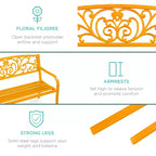 Banc d'extérieur en acier Best Choice Products, mobilier de jardin pour terrasse ou porche avec dossier à motif floral