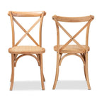 Lot de 2 chaises de salle à manger en rotin tressé « Tartan Mid-Century » – Marron naturel