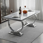 Table à manger de luxe avec piètement circulaire en métal poli - 72 pouces