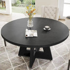 Table à manger ronde de 120 cm pour 4 personnes, table de salle à manger/cuisine/salon en bois style ferme