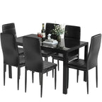 Ensemble de salle à manger 7 pièces Grondin Modern Style avec table en verre trempé et 6 chaises rembourrées en cuir PU