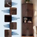 64,8" Meuble d'Angle Haut avec Portes, Armoire de Rangement d'Angle Marron Style Ferme, Meuble Garde-Manger d'Angle Autonome avec Étagères Réglables
