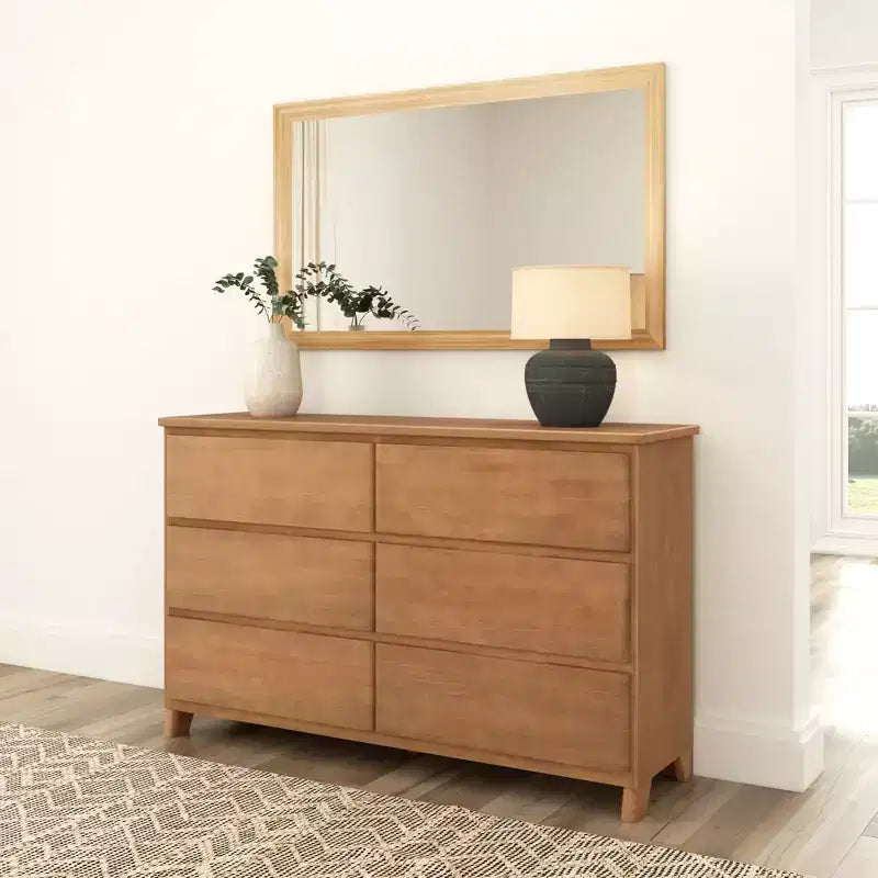 Commode de ferme en bois massif à 6 tiroirs