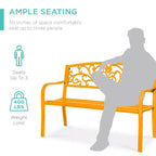 Banc d'extérieur en acier Best Choice Products, mobilier de jardin pour terrasse ou porche avec dossier à motif floral