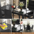 Ensemble de salle à manger 7 pièces Grondin Modern Style avec table en verre trempé et 6 chaises rembourrées en cuir PU