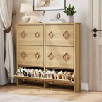 Meuble à chaussures en bois avec 6 tiroirs basculants, étagères réglables, motif floral, poignée en diamant, organisateur de rangement autoportant et mince pour entrée